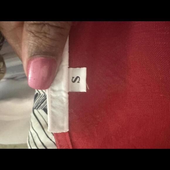 Bryn Walker tomato girl red ruffle front 3/4 length sleeve linen top Size Small - Picture 6 of 6